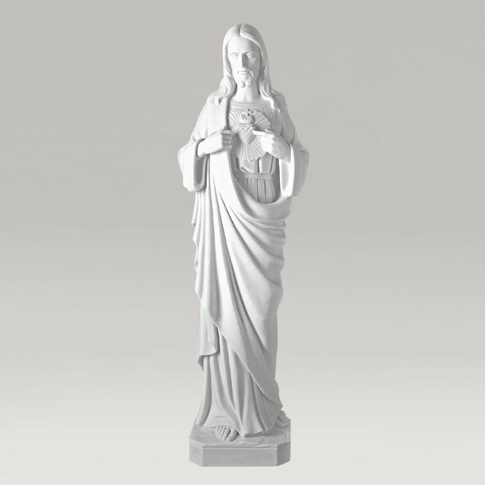 Sohn Gottes Gartenfigur Mit Herz Aus Marmorguss - Heiligstes Herz Jesu 3 Sohn Gottes Gartenfigur Mit Herz Aus Marmorguss - Heiligstes Herz Jesu