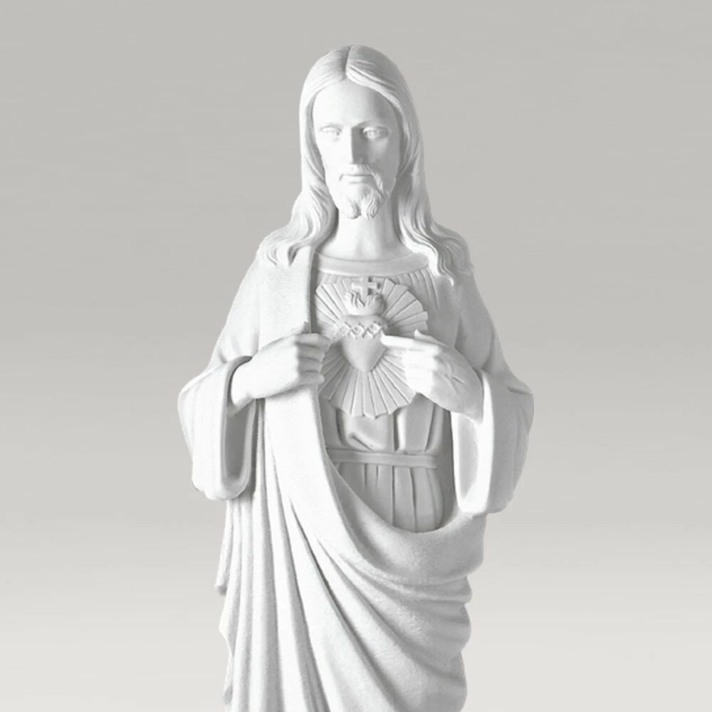 Sohn Gottes Gartenfigur Mit Herz Aus Marmorguss - Heiligstes Herz Jesu 4 Sohn Gottes Gartenfigur Mit Herz Aus Marmorguss - Heiligstes Herz Jesu – Bild 2