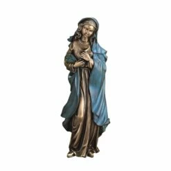 Stehende Maria Mit Blauem Umhang Als Bronzegussstatue - Mater Pieta