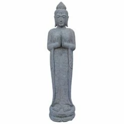 Stehender Buddha Aus Flussstein Mit Floralem Muster - Ostium