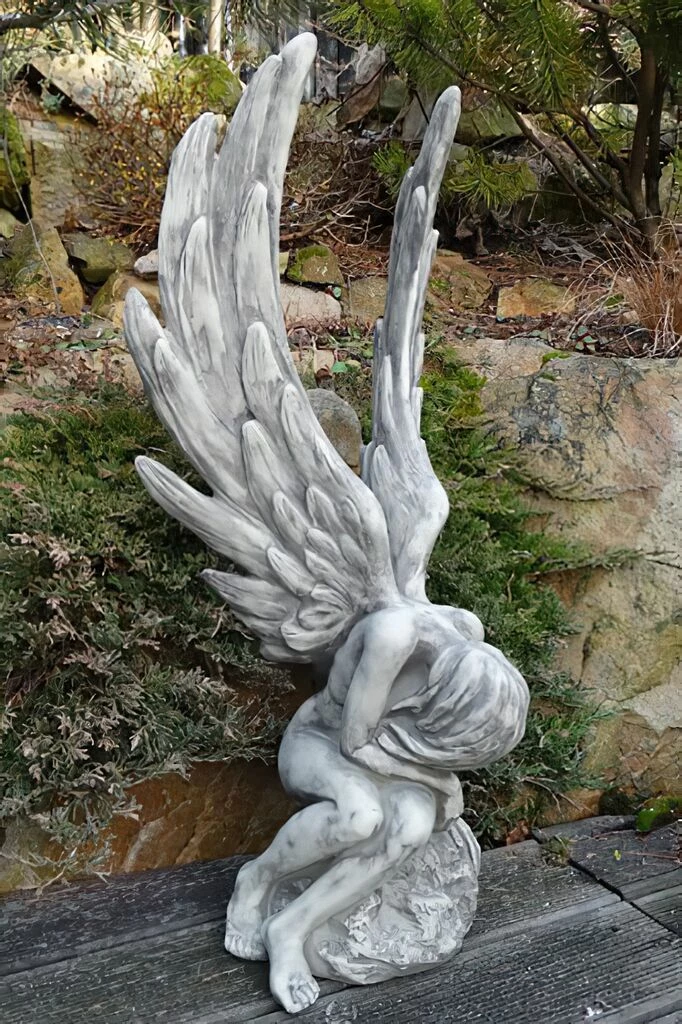 Stilvolle Engel Gartenfigur Aus Stein - Sitzend - Ambriel 6 Stilvolle Engel Gartenfigur Aus Stein - Sitzend - Ambriel – Bild 4