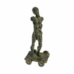 Streng Limitierte Künstlerskulptur Eines Bronzemannes - Mann Mit Wagen