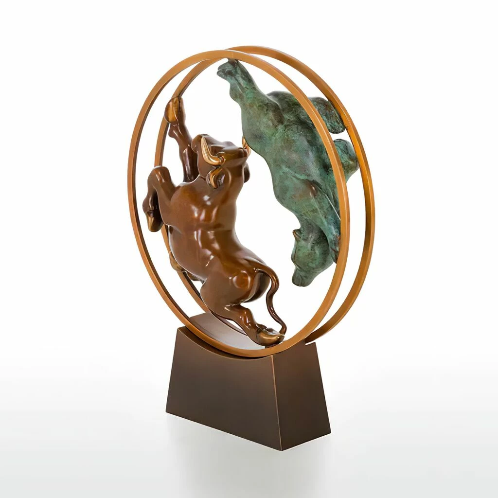 Tier Bronzeskulptur Aus Limitertem Handwerk - Bulle Und Bär Im Rad 7 Tier Bronzeskulptur Aus Limitertem Handwerk - Bulle Und Bär Im Rad – Bild 5
