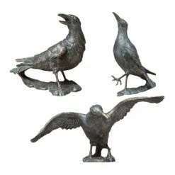 Vogelskulpturen Set Mit 3 Rabenvögeln Aus Bronze - Raben Set